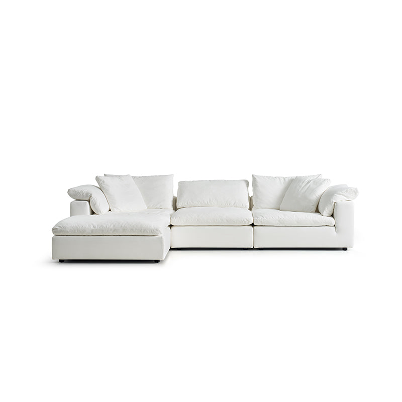 Sectional Fabric Sofa with Ottoman | White