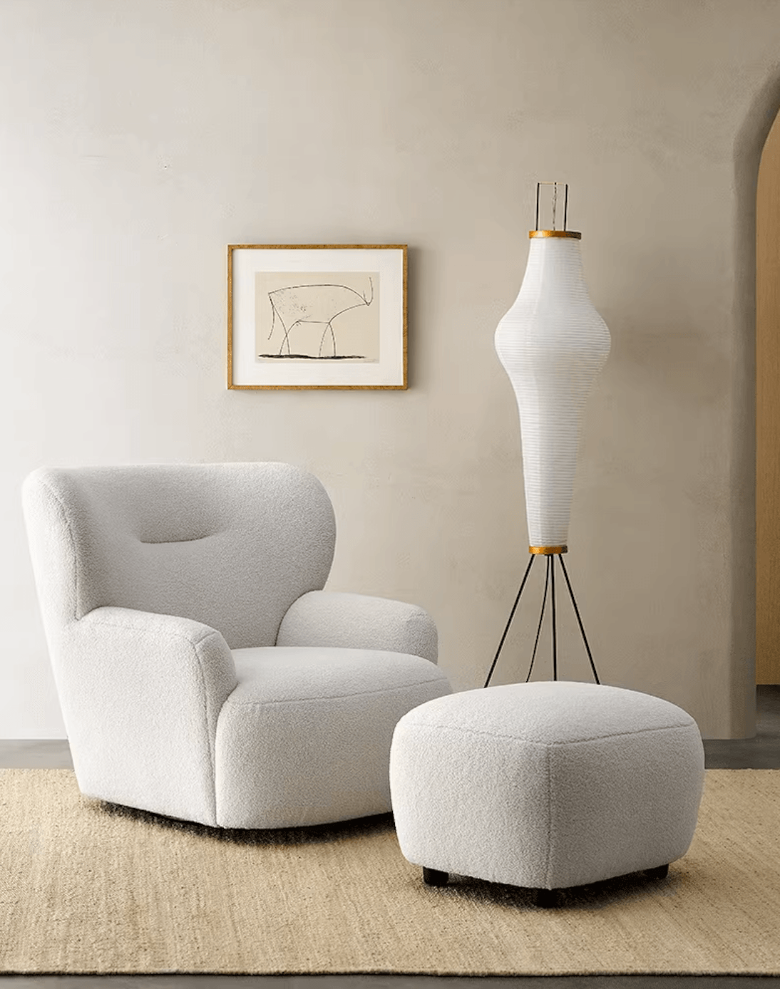 KIRA Armchair with Ottoman | White - Home Elements