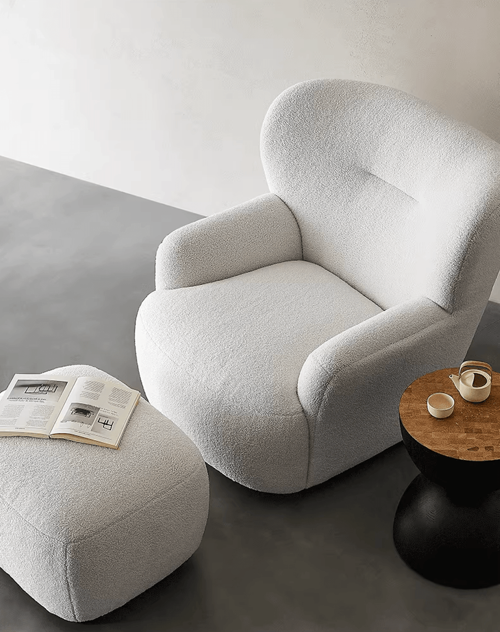 KIRA Armchair with Ottoman | White - Home Elements