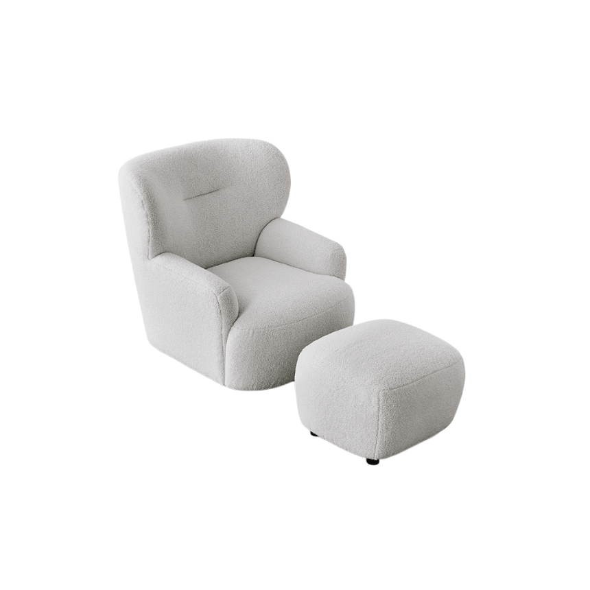KIRA Armchair with Ottoman | White - Home Elements