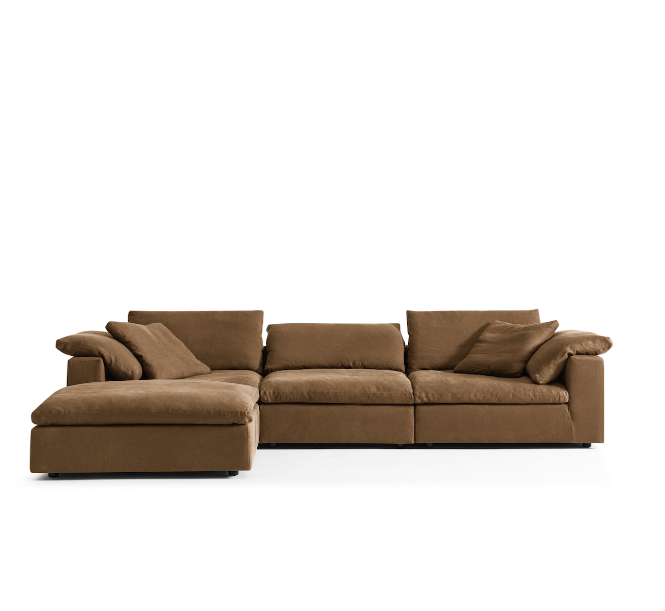 Sectional Fabric Sofa with Ottoman, brown colour, L shaped