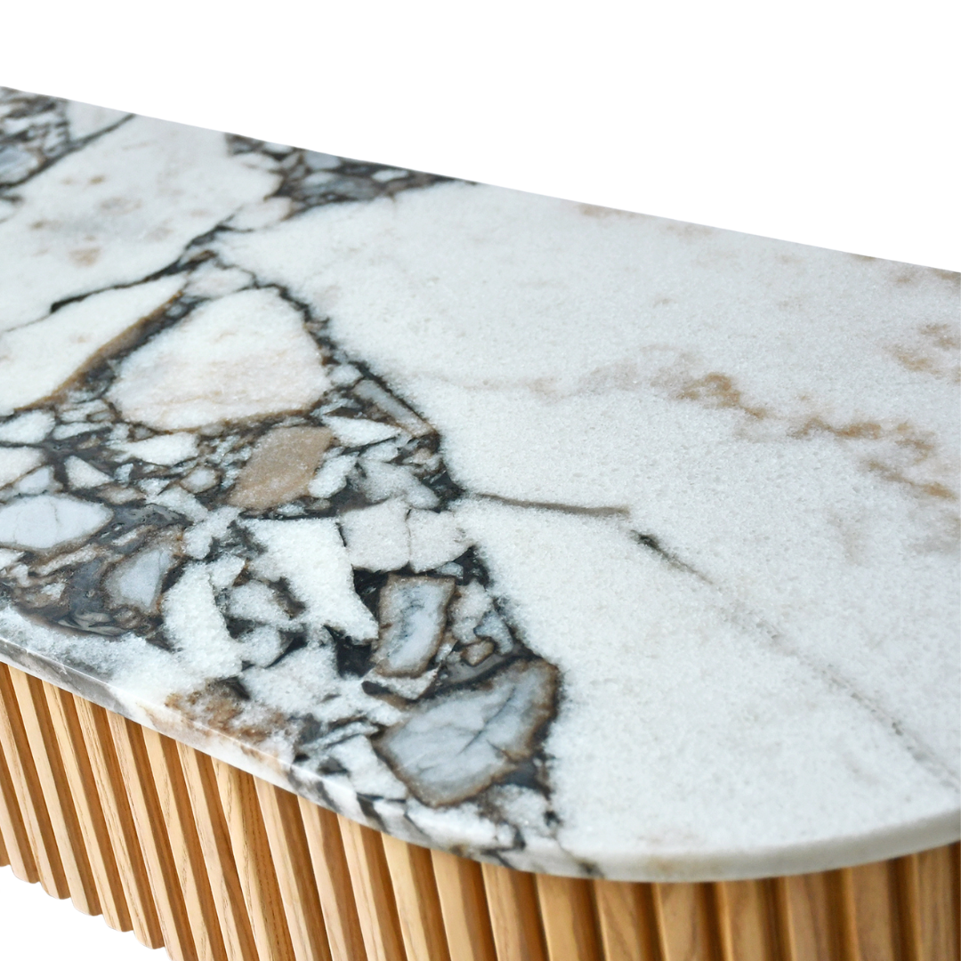 CELINA Hall Table | Console Table | Natural Marble | Ocean Storm|2 Drawers