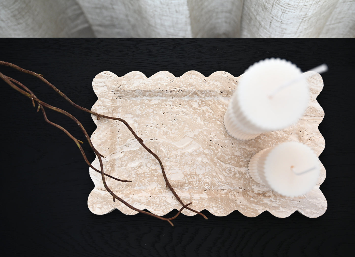 Scallop Travertine Tray | Beige