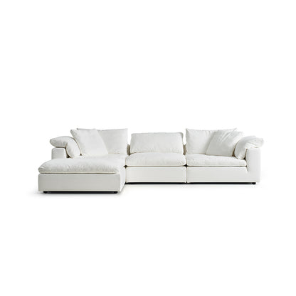 Sectional Fabric Sofa with Ottoman | White