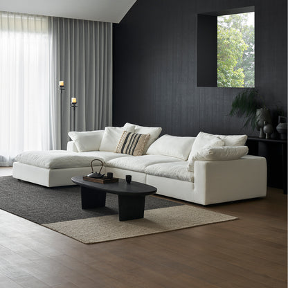 Sectional Fabric Sofa with Ottoman | White