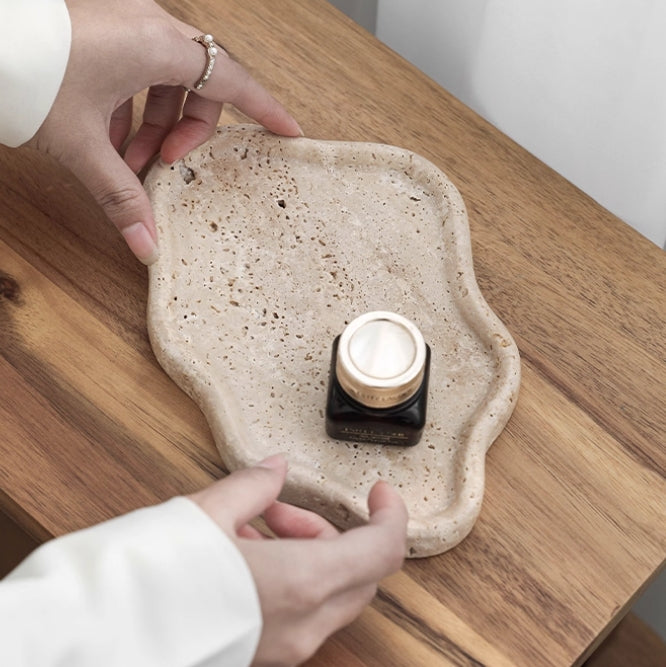 Organic-shaped Travertine Tray