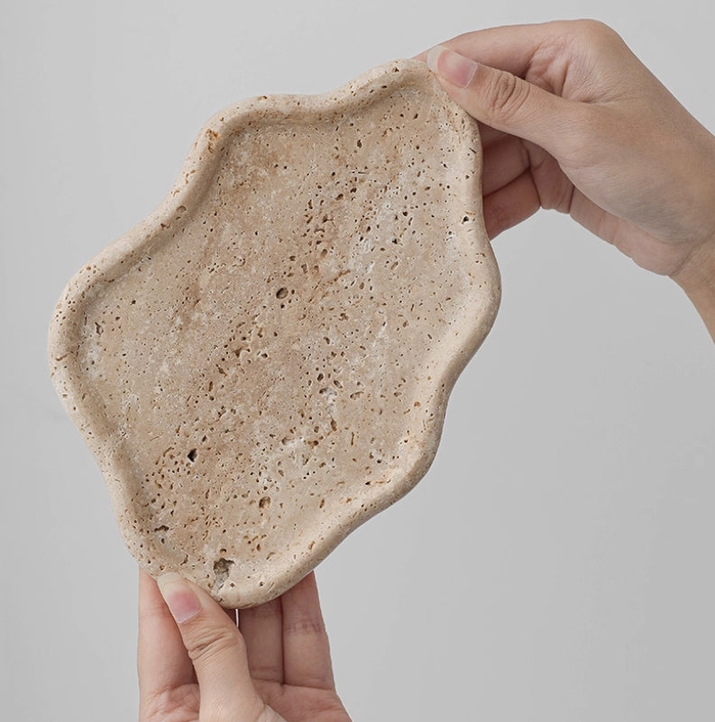 Organic-shaped Travertine Tray