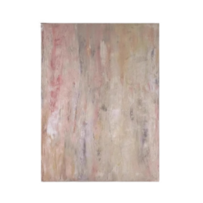 Abstract painting with soft pastel tones of pink, beige, and gray, featuring blurred, layered brushstrokes for a dreamy, ethereal effect.