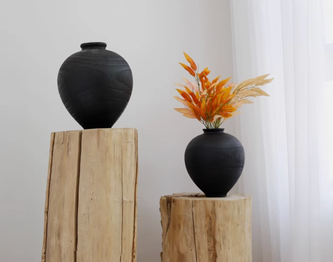 Carbonized Wooden Vessel | Black | Small