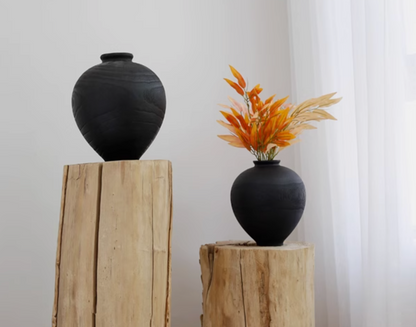 Carbonized Wooden Vessel | Black | Large - Home Elements