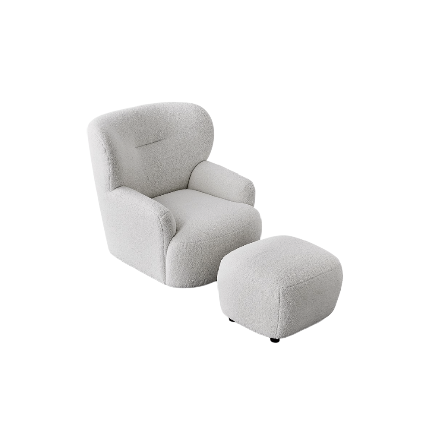 KIRA Armchair with Ottoman | White