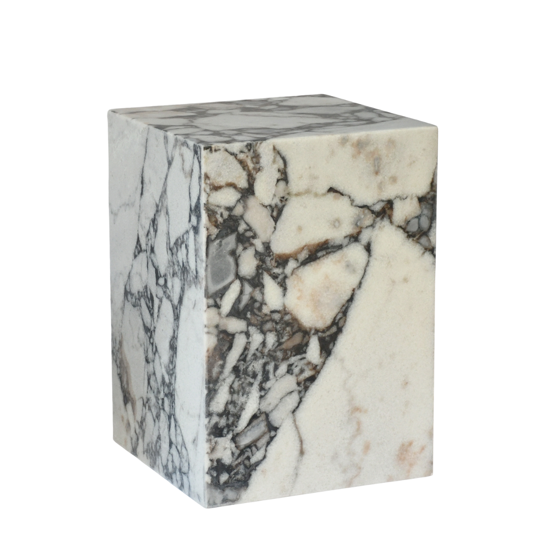 CUBI Plinth | Side Table | Natural Marble | Ocean Storm