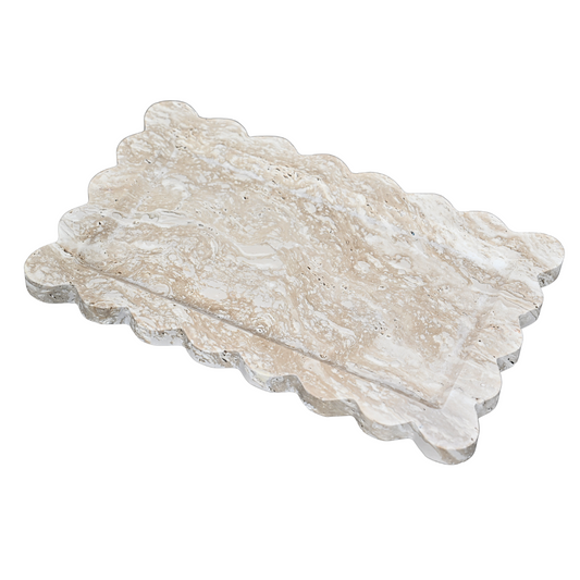 Scallop Travertine Tray | Beige